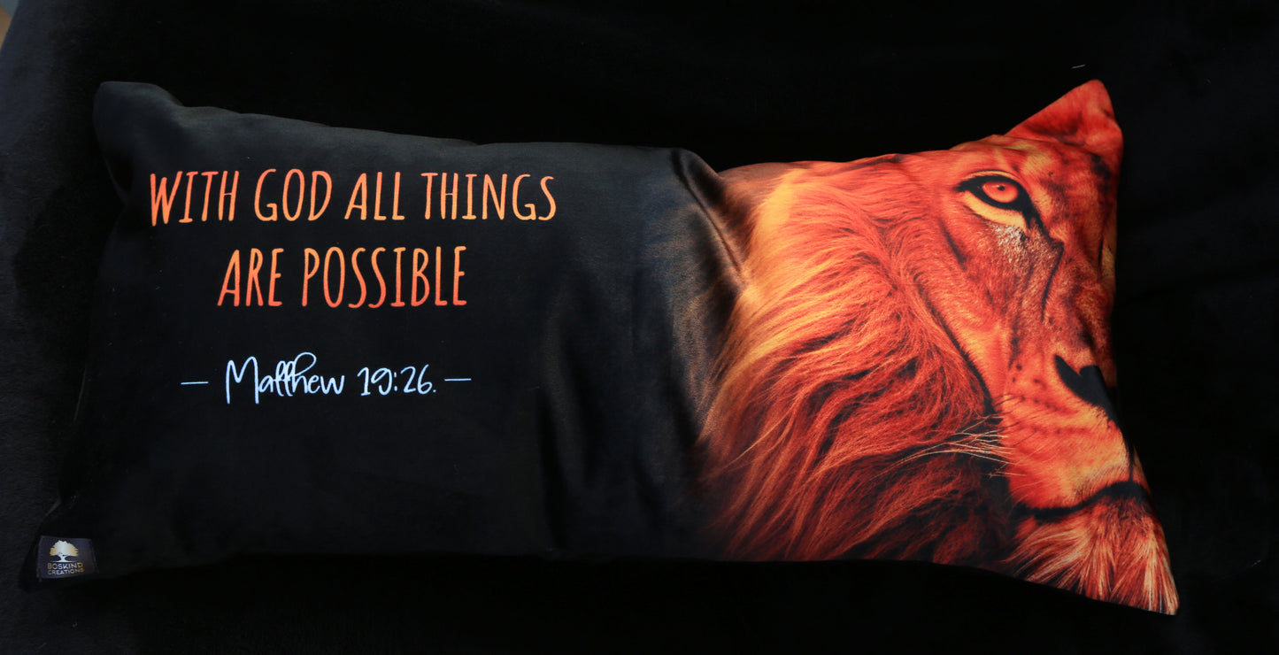 PRAYER PILLOW LION OF JUDAH - WITH GOD ALL THINGS ARE POSSIBLE