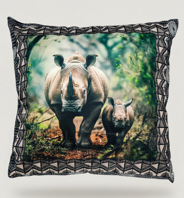 BOSKIND Luxurious African Safari Cushion - Rhino with baby