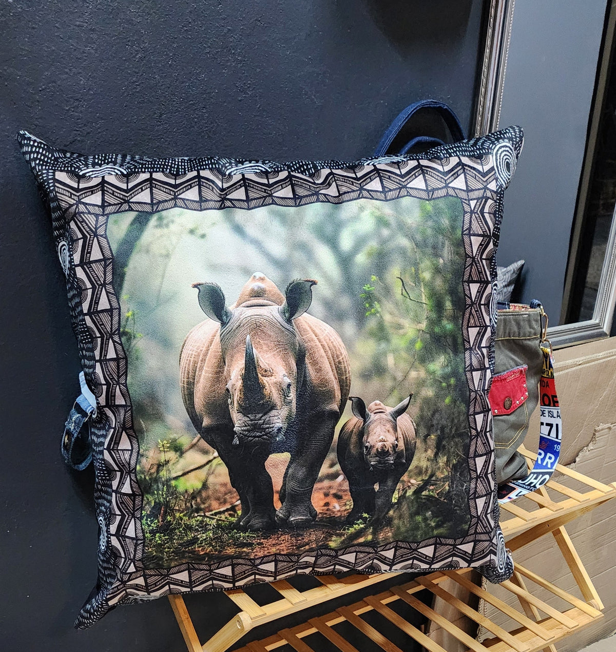 BOSKIND Luxurious African Safari Cushion - Rhino with baby