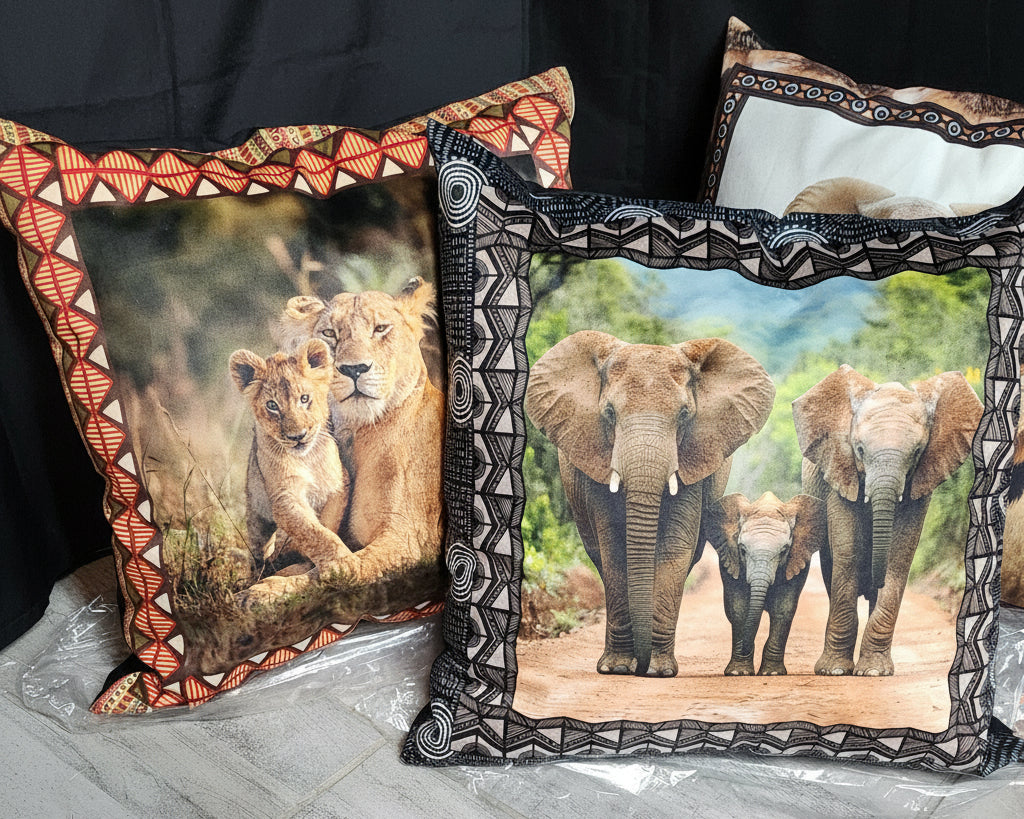 BOSKIND Luxurious African Safari Cushion - Lioness with Cub