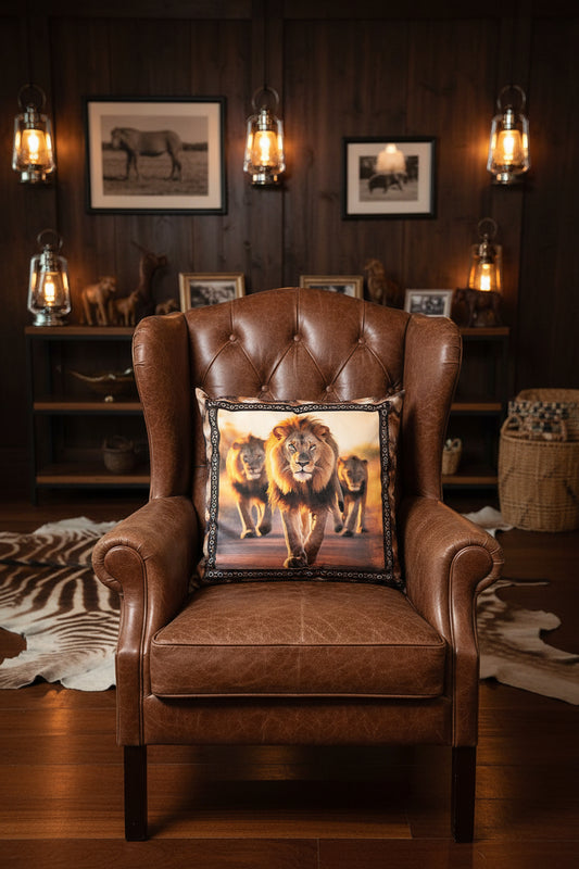 BOSKIND Luxurious African Safari Cushion - Lions