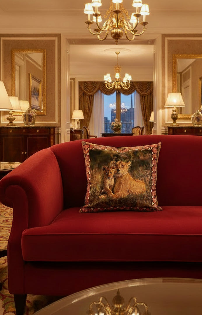 BOSKIND Luxurious African Safari Cushion - Lioness with Cub