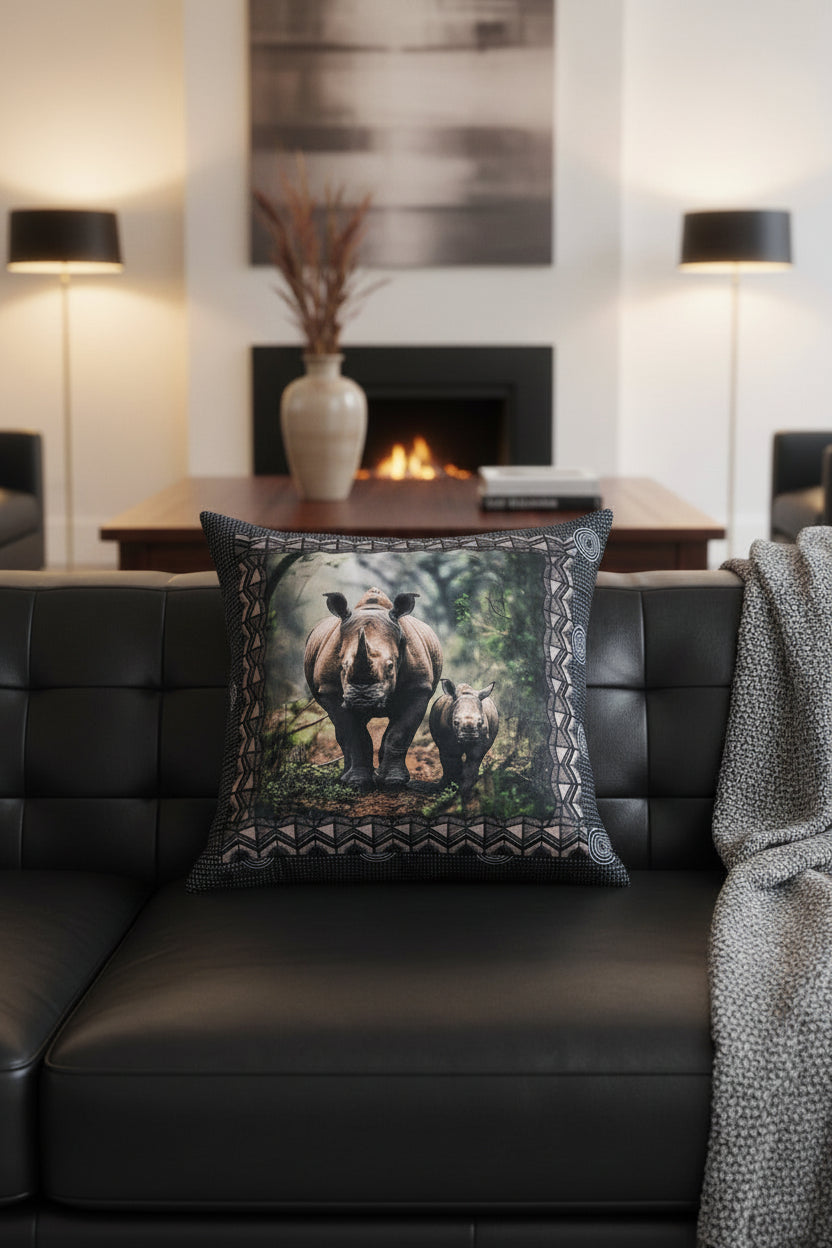BOSKIND Luxurious African Safari Cushion - Rhino with baby
